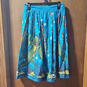 Vixen By Micheline Pitt Blue and Green Creature Print Swing Skirt